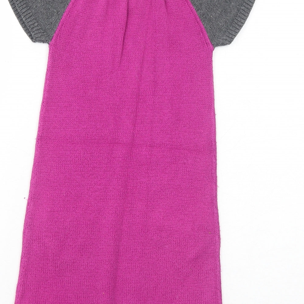 Gap Girls Purple Colourblock Cotton Jumper Dress Size 5 Years Boat Neck Pullover - Knit Pockets