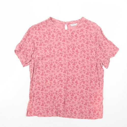 Jack Wills Womens Pink Geometric Viscose Basic Blouse Size 8 Round Neck