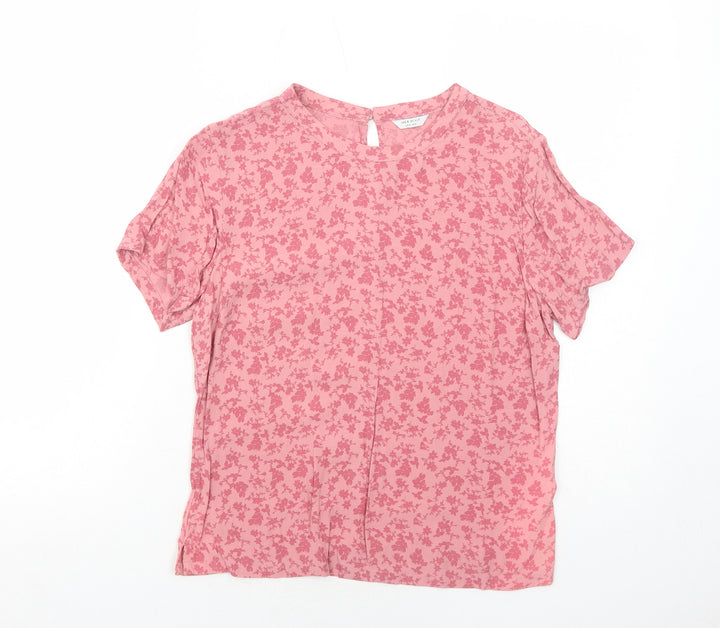 Jack Wills Womens Pink Geometric Viscose Basic Blouse Size 8 Round Neck