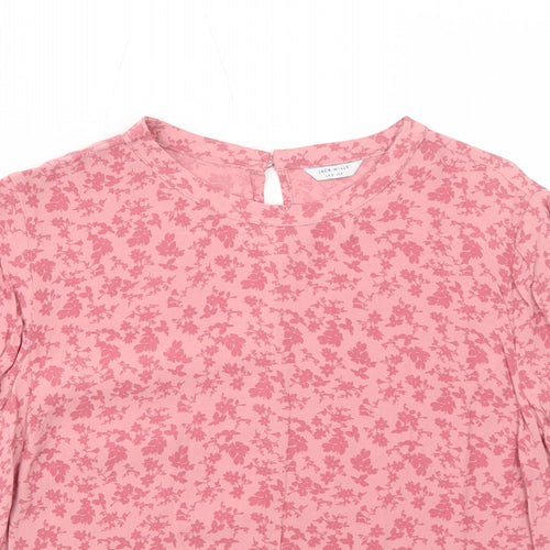 Jack Wills Womens Pink Geometric Viscose Basic Blouse Size 8 Round Neck