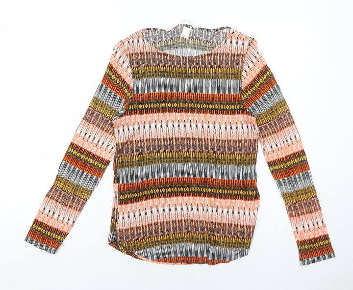 H&M Womens Orange Geometric Viscose Basic Blouse Size S Round Neck