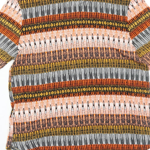 H&M Womens Orange Geometric Viscose Basic Blouse Size S Round Neck