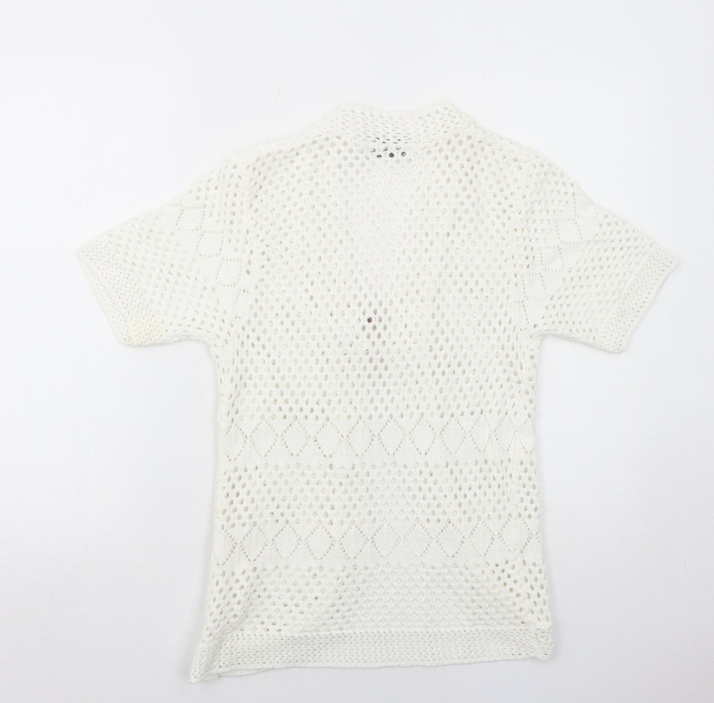 Henna Womens White V-Neck Cotton Cardigan Jumper Size M