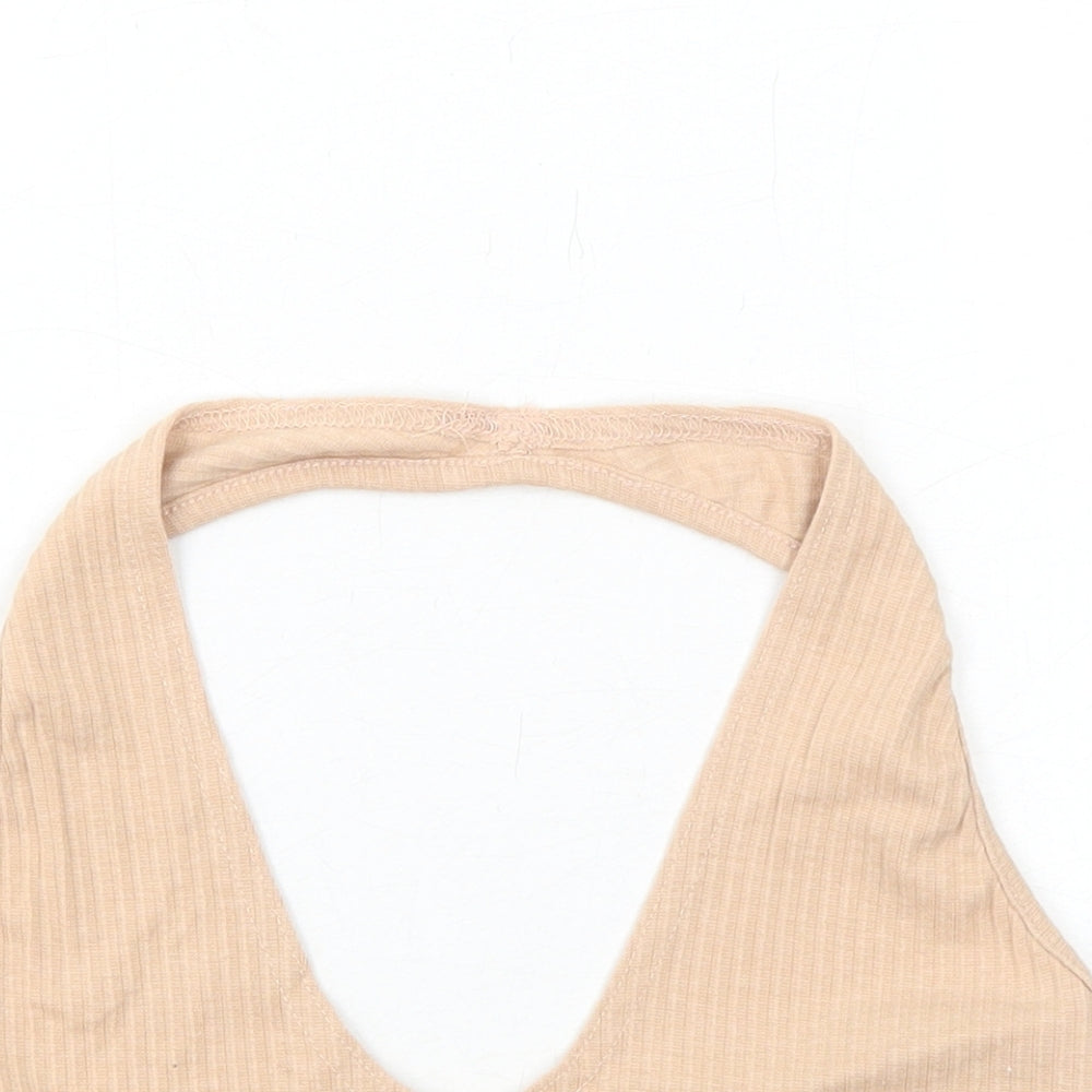 Missguided Womens Beige Polyester Cropped Tank Size 10 Halter