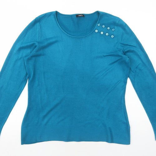M&Co Womens Blue Round Neck Acrylic Pullover Jumper Size M