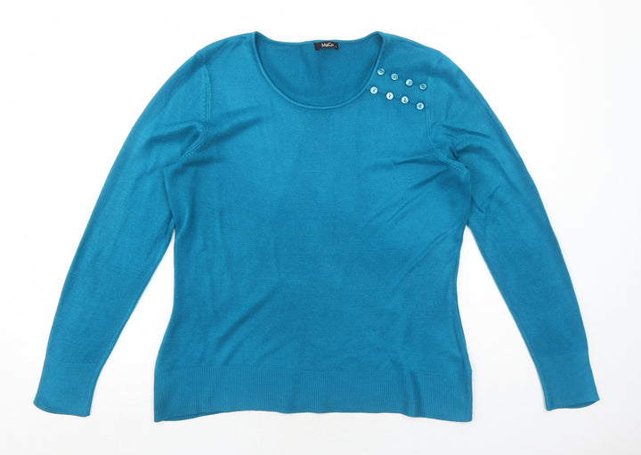 M&Co Womens Blue Round Neck Acrylic Pullover Jumper Size M