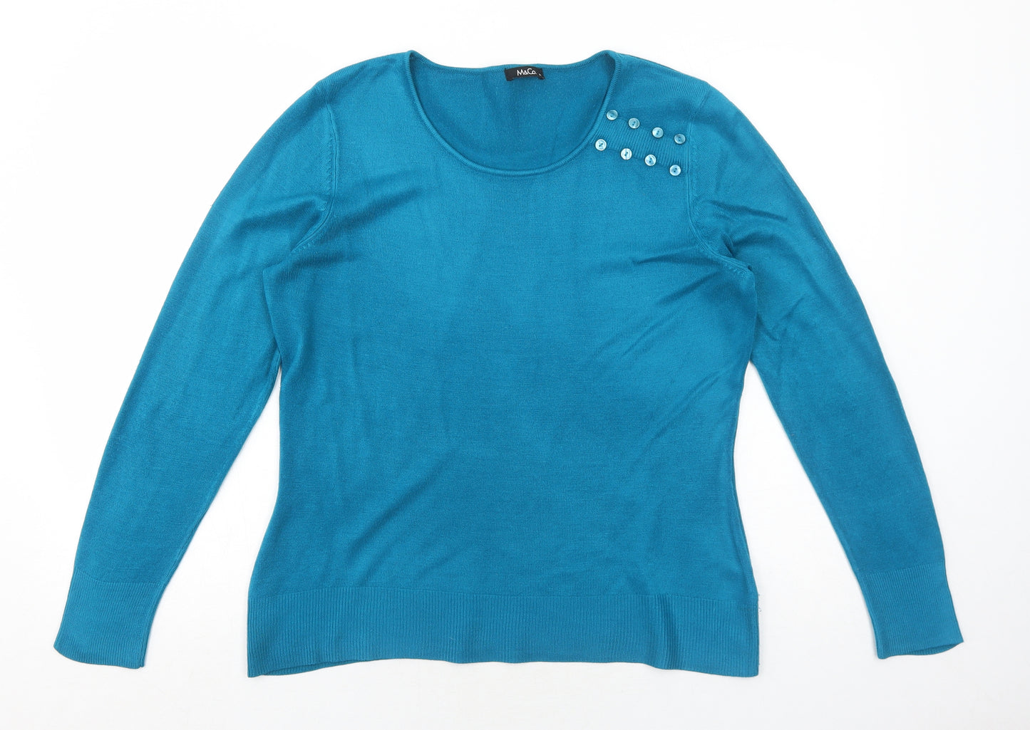 M&Co Womens Blue Round Neck Acrylic Pullover Jumper Size M
