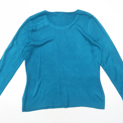 M&Co Womens Blue Round Neck Acrylic Pullover Jumper Size M