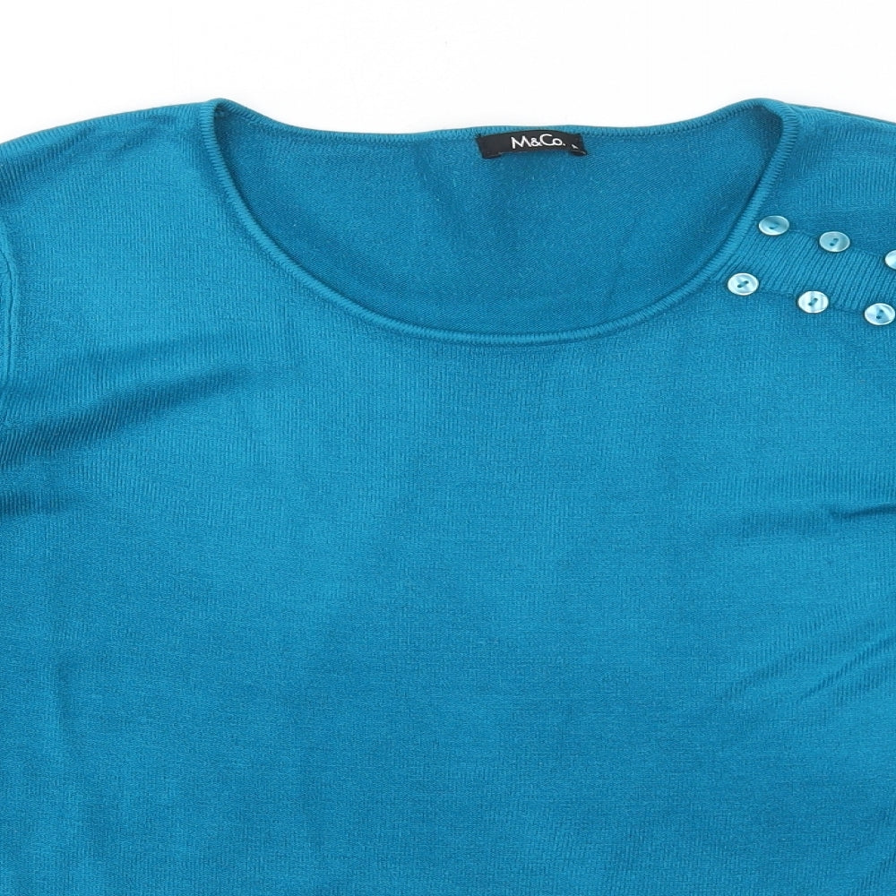 M&Co Womens Blue Round Neck Acrylic Pullover Jumper Size M