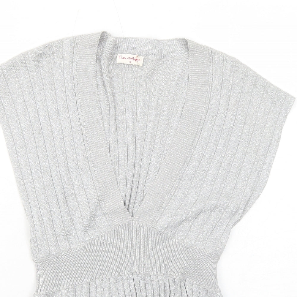 Miss Selfridge Womens Silver Viscose Basic Tank Size 10 V-Neck