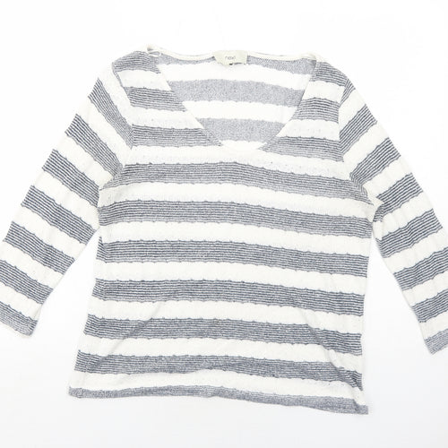 NEXT Womens Blue V-Neck Striped Viscose Pullover Jumper Size 12
