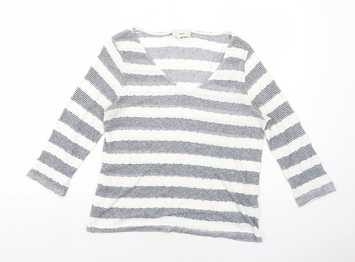 NEXT Womens Blue V-Neck Striped Viscose Pullover Jumper Size 12