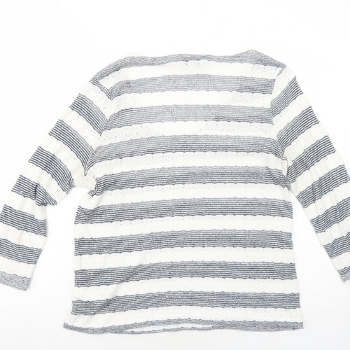 NEXT Womens Blue V-Neck Striped Viscose Pullover Jumper Size 12
