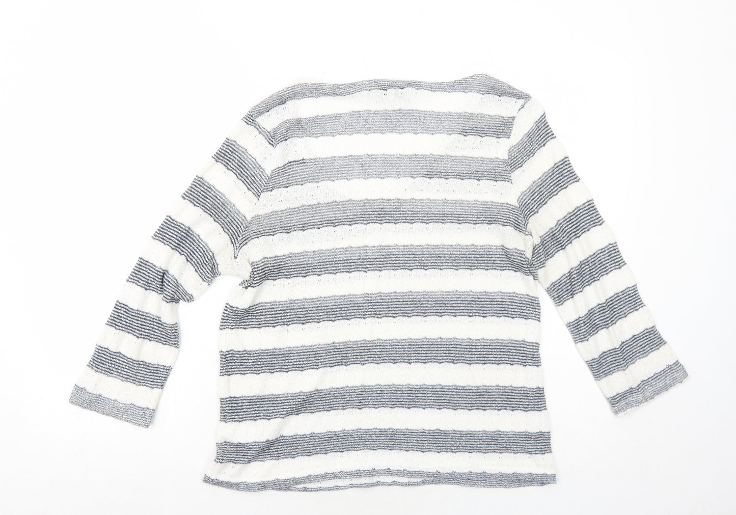 NEXT Womens Blue V-Neck Striped Viscose Pullover Jumper Size 12