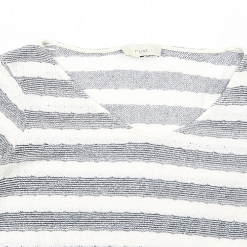 NEXT Womens Blue V-Neck Striped Viscose Pullover Jumper Size 12