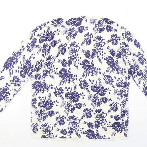 BHS Womens White Round Neck Floral Acrylic Pullover Jumper Size 16