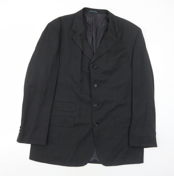 Jonathan Adams Mens Black Striped Polyester Jacket Suit Jacket Size 42 Regular