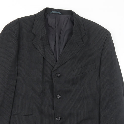 Jonathan Adams Mens Black Striped Polyester Jacket Suit Jacket Size 42 Regular
