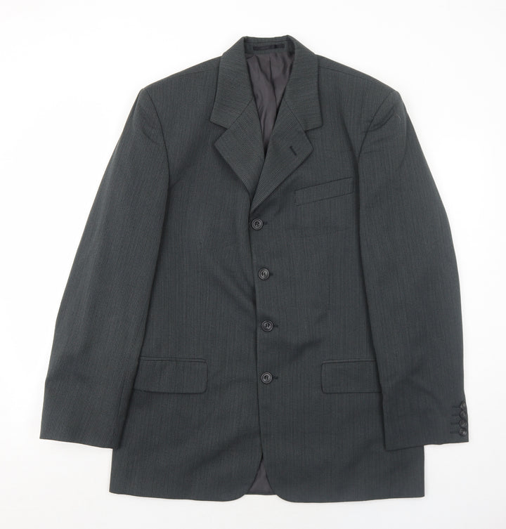 Vittoria Mens Grey Striped Polyester Jacket Suit Jacket Size 42 Regular