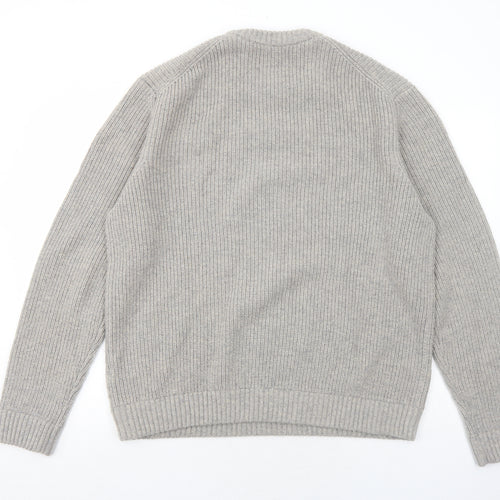 Marks and Spencer Mens Grey Crew Neck Wool Pullover Jumper Size XL Long Sleeve