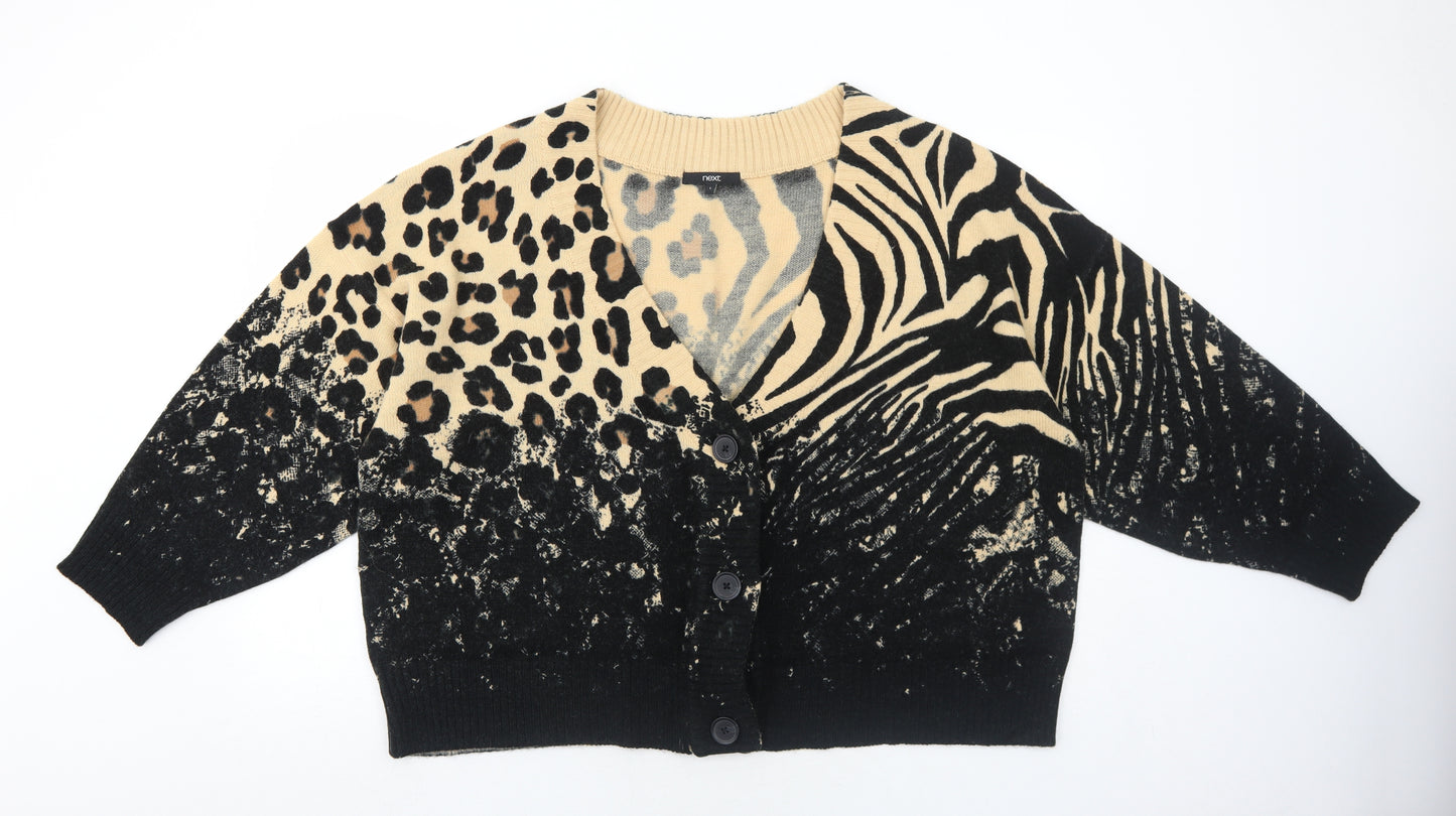 NEXT Womens Black V-Neck Animal Print Acrylic Cardigan Jumper Size L