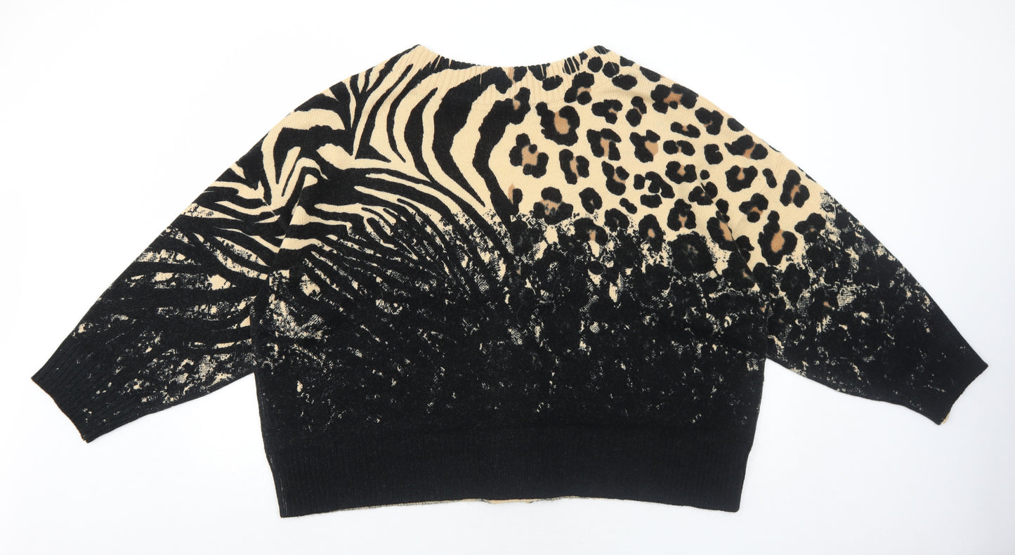 NEXT Womens Black V-Neck Animal Print Acrylic Cardigan Jumper Size L