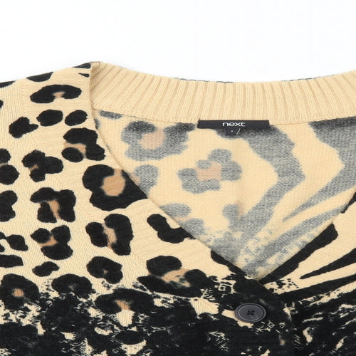 NEXT Womens Black V-Neck Animal Print Acrylic Cardigan Jumper Size L