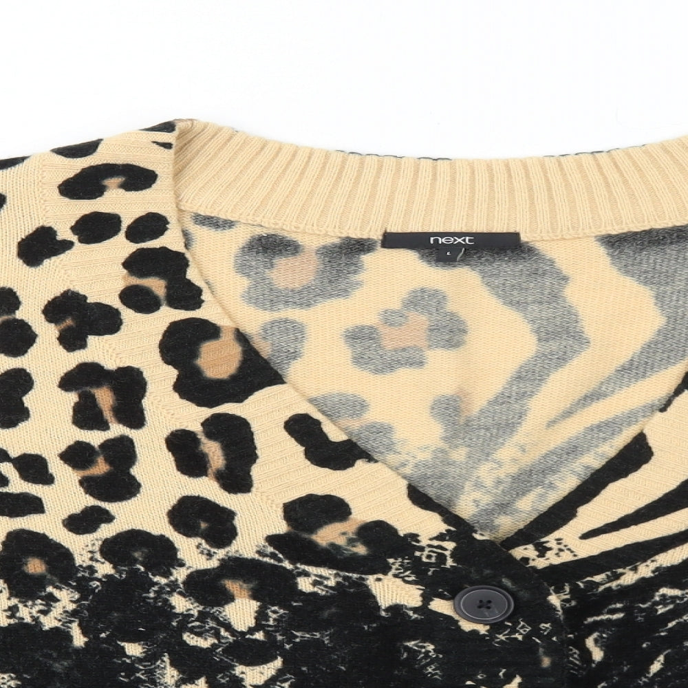 NEXT Womens Black V-Neck Animal Print Acrylic Cardigan Jumper Size L