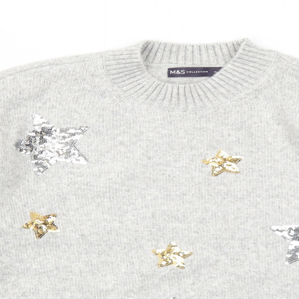 Marks and Spencer Womens Grey Round Neck Polyester Pullover Jumper Size S - Star Pattern
