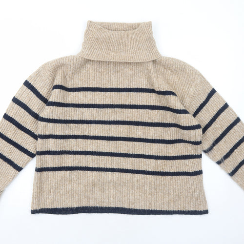 Marks and Spencer Womens Beige Roll Neck Striped Polyamide Pullover Jumper Size M