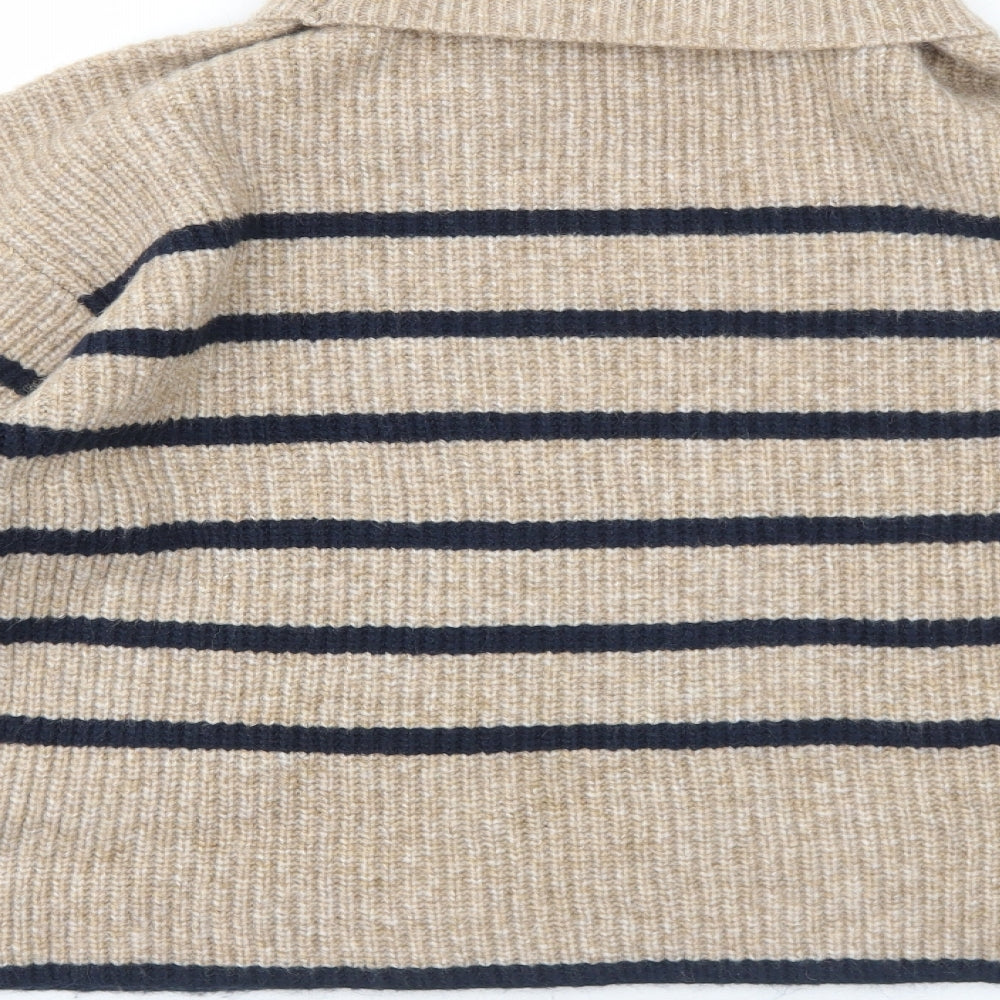 Marks and Spencer Womens Beige Roll Neck Striped Polyamide Pullover Jumper Size M