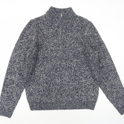 Marks and Spencer Mens Blue High Neck Acrylic Pullover Jumper Size M Long Sleeve