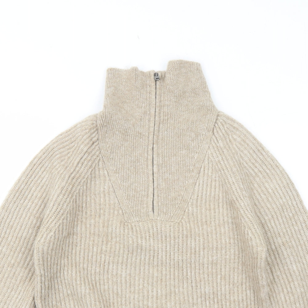 Marks and Spencer Womens Beige High Neck Acrylic Pullover Jumper Size XS