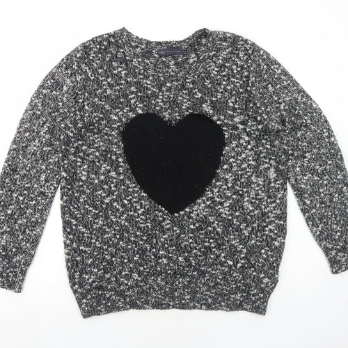 Marks and Spencer Womens Black Round Neck Cotton Pullover Jumper Size 16 - Heart