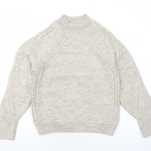 Marks and Spencer Womens Grey Mock Neck Acrylic Pullover Jumper Size S - Textured