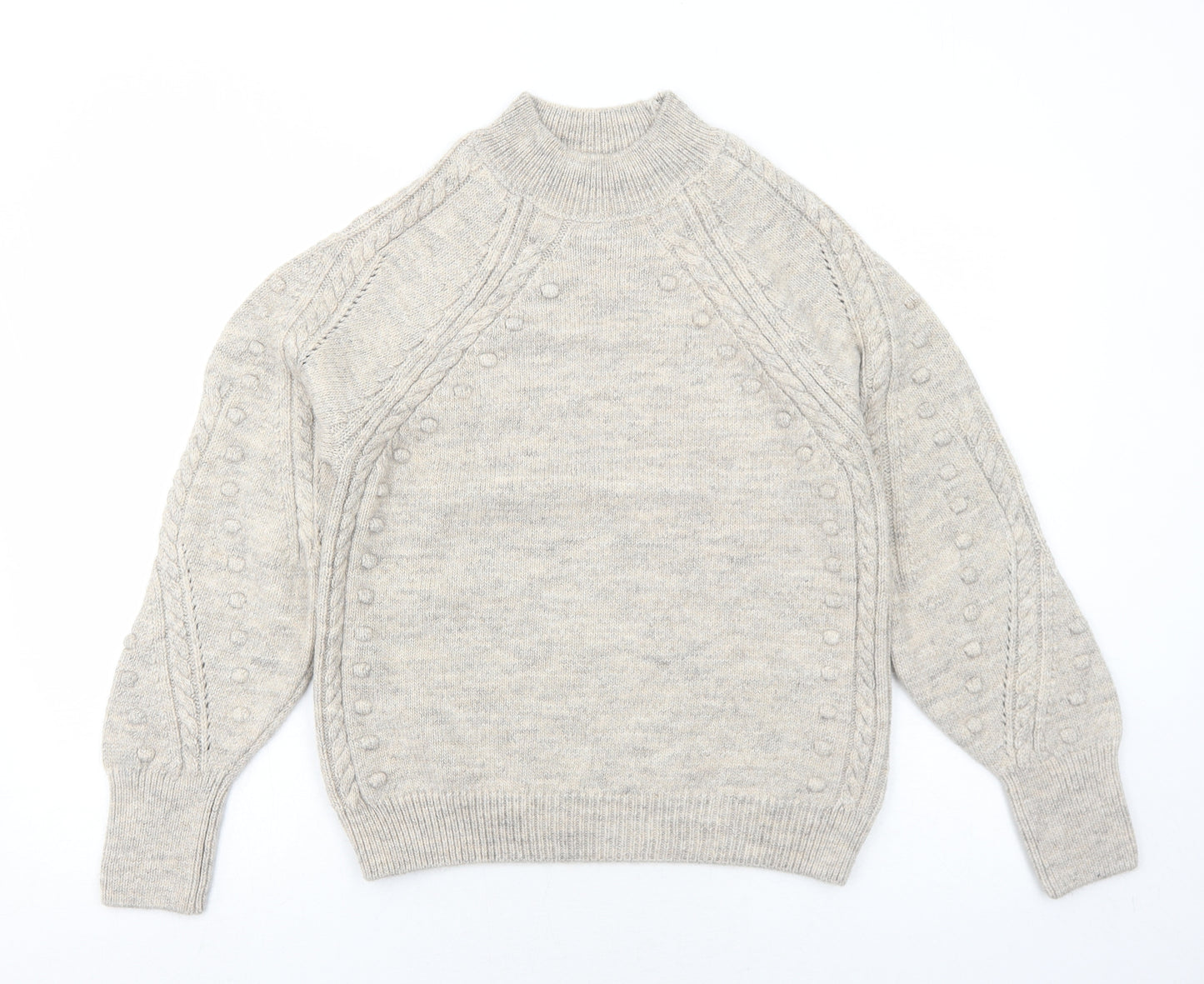 Marks and Spencer Womens Grey Mock Neck Acrylic Pullover Jumper Size S - Textured