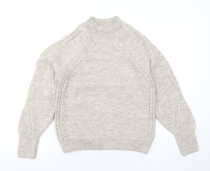 Marks and Spencer Womens Grey Mock Neck Acrylic Pullover Jumper Size S - Textured