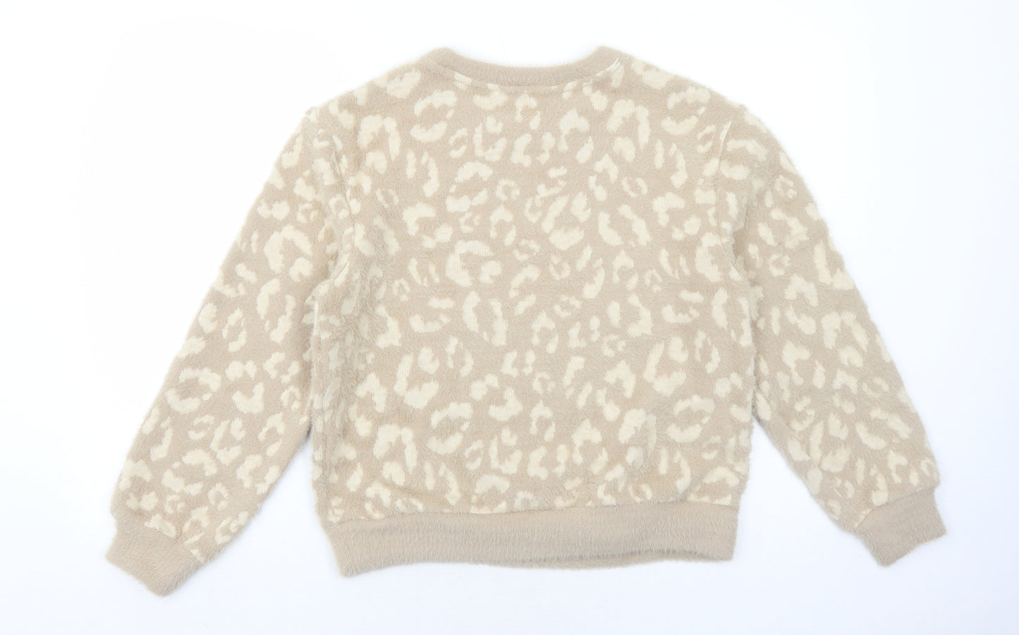 Marks and Spencer Womens Beige Round Neck Animal Print Polyamide Pullover Jumper Size XS - Leopard Pattern