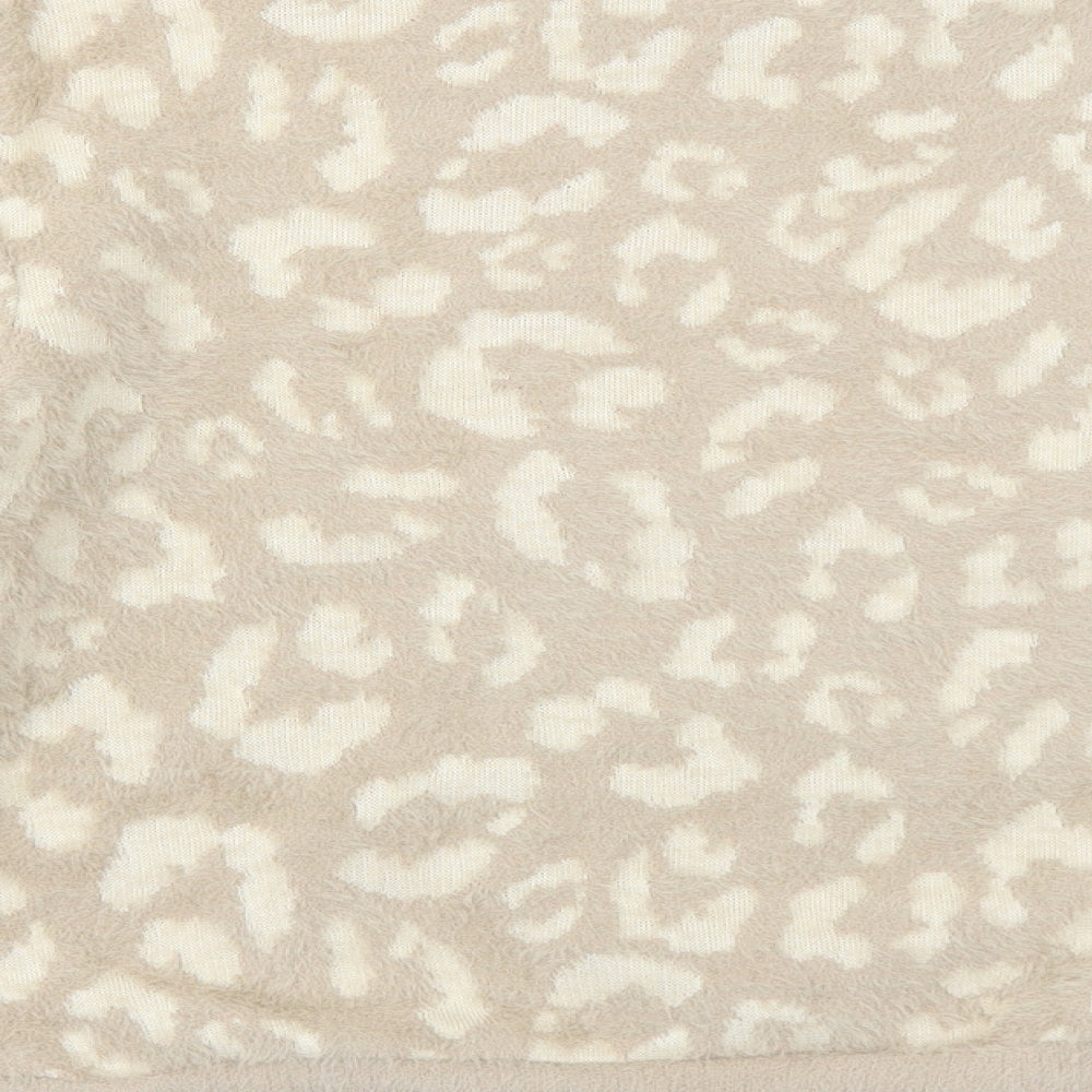 Marks and Spencer Womens Beige Round Neck Animal Print Polyamide Pullover Jumper Size XS - Leopard Pattern