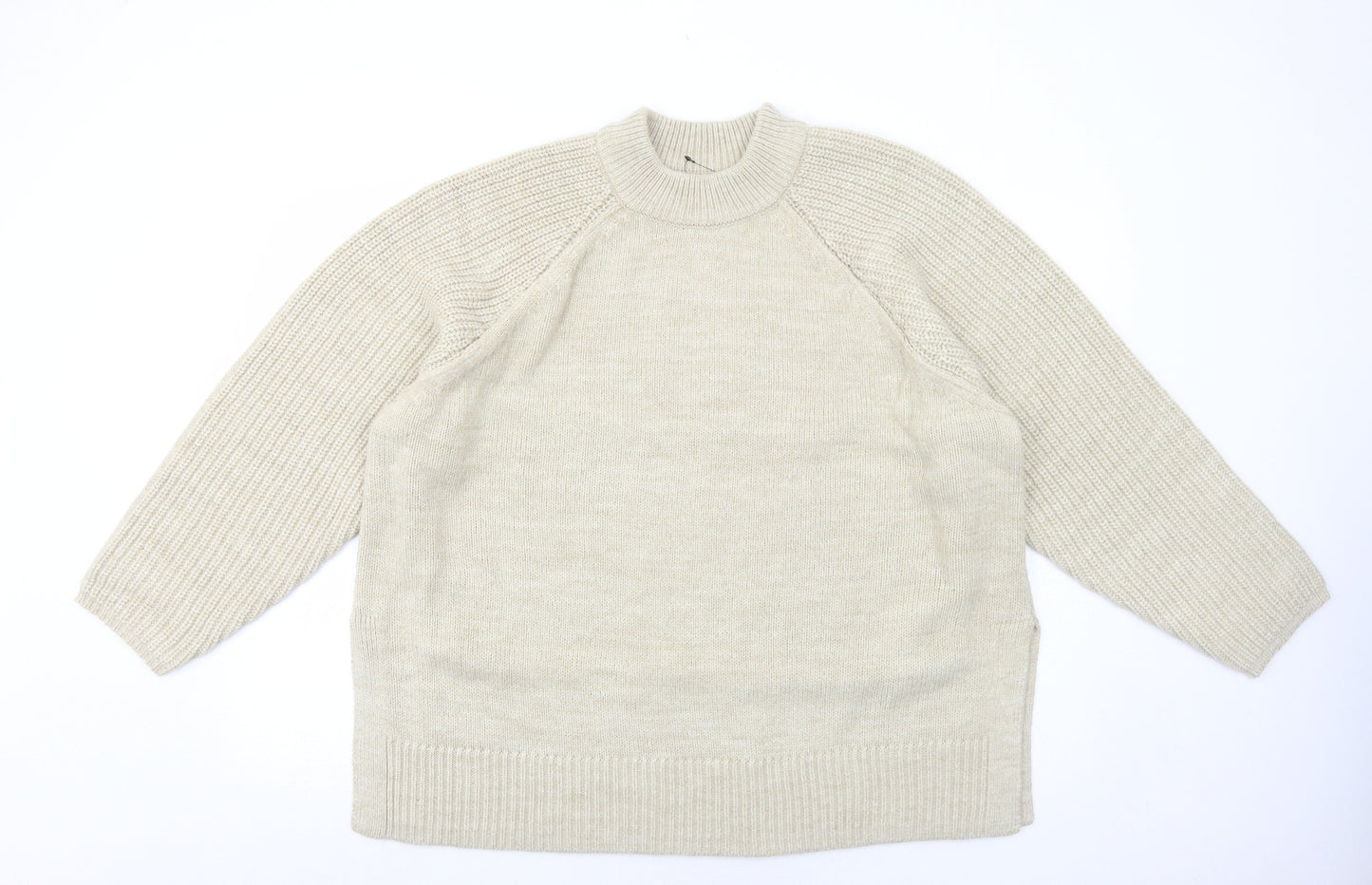 Marks and Spencer Womens Beige Mock Neck Acrylic Pullover Jumper Size XL