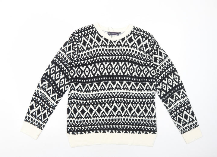 Marks and Spencer Womens Black Round Neck Geometric Acrylic Pullover Jumper Size 10