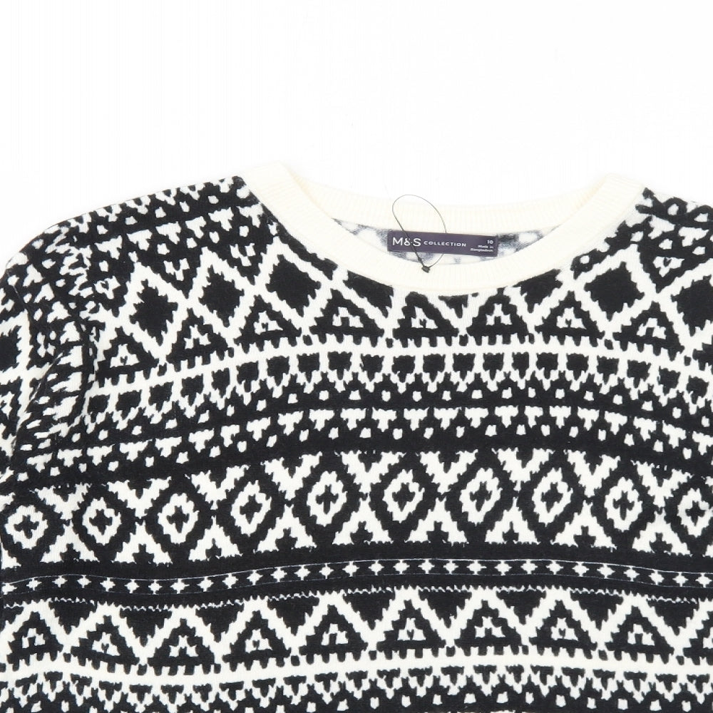Marks and Spencer Womens Black Round Neck Geometric Acrylic Pullover Jumper Size 10