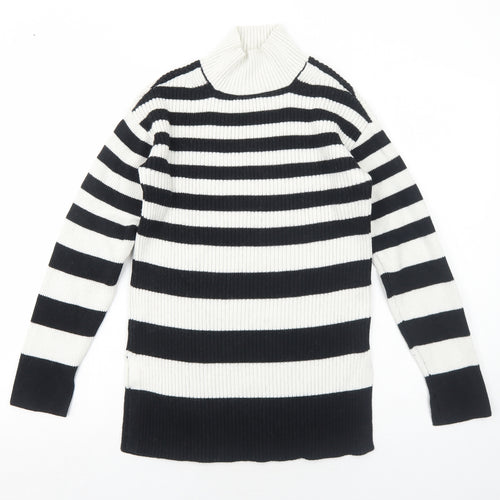 Marks and Spencer Womens Black High Neck Striped Cotton Pullover Jumper Size XS - Ribbed