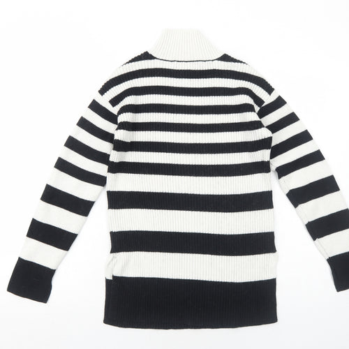 Marks and Spencer Womens Black High Neck Striped Cotton Pullover Jumper Size XS - Ribbed