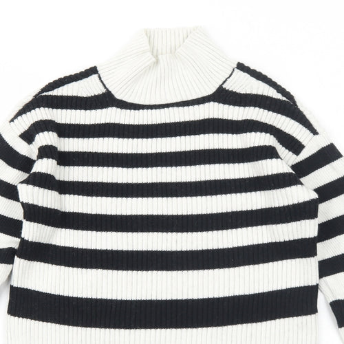 Marks and Spencer Womens Black High Neck Striped Cotton Pullover Jumper Size XS - Ribbed