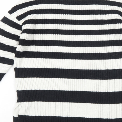 Marks and Spencer Womens Black High Neck Striped Cotton Pullover Jumper Size XS - Ribbed