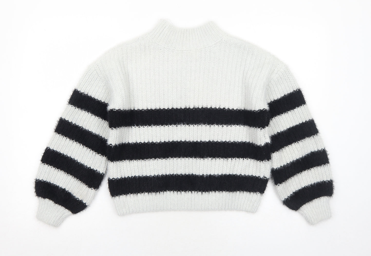 Marks and Spencer Girls Grey Mock Neck Striped Polyester Pullover Jumper Size 12-13 Years Pullover