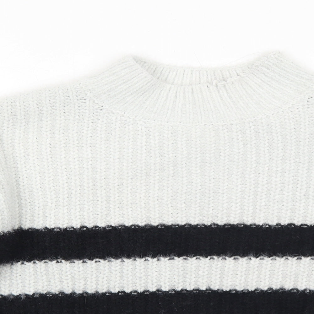 Marks and Spencer Girls Grey Mock Neck Striped Polyester Pullover Jumper Size 12-13 Years Pullover