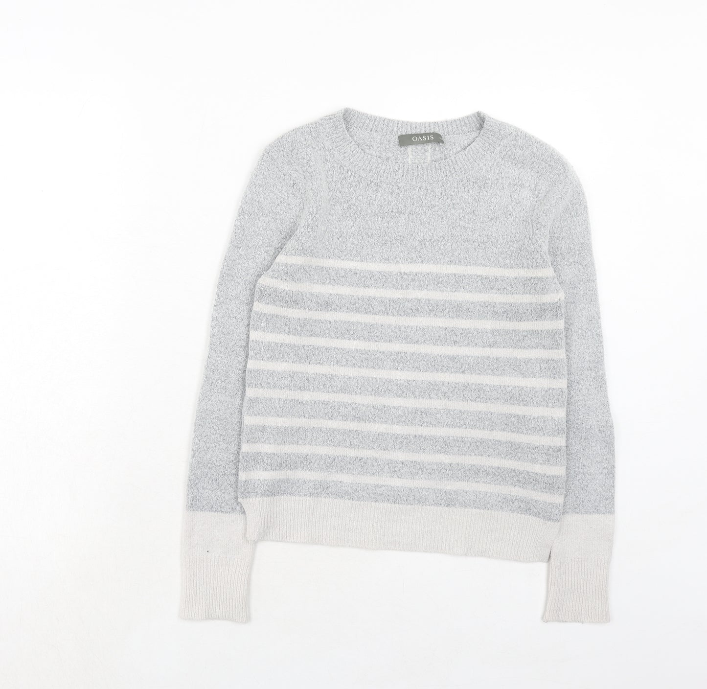 Oasis Womens Grey Boat Neck Striped Acrylic Pullover Jumper Size XS