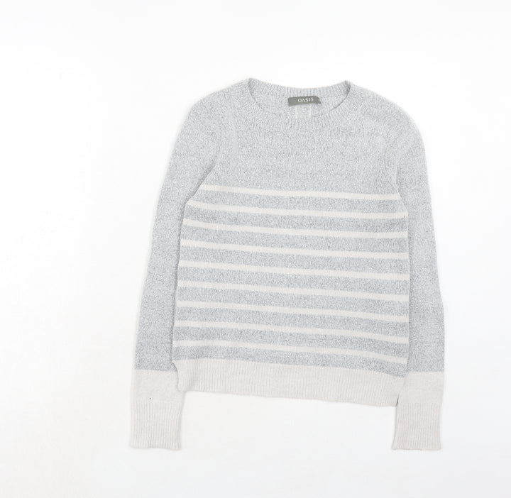 Oasis Womens Grey Boat Neck Striped Acrylic Pullover Jumper Size XS